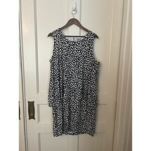 Chico's Pretty Petal Layered Knee Length Dress Womens Size Large Black White NWT